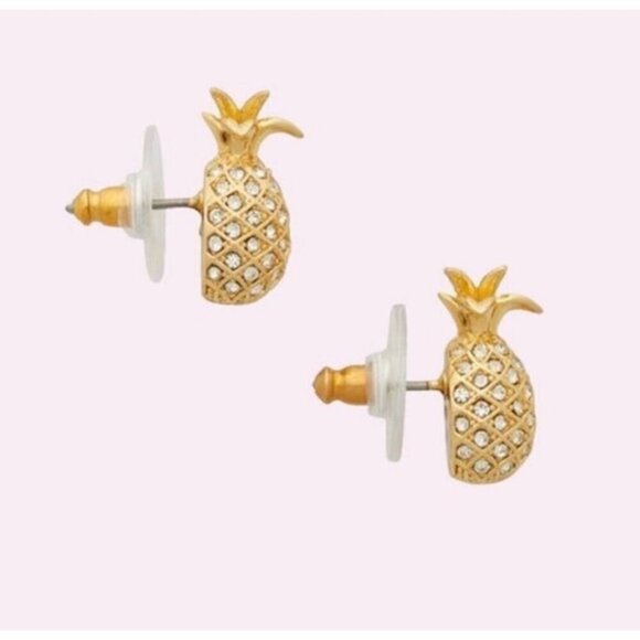 NWT Kate Spade By The Pool Pave Pineapple Stud Dainty Mini Earrings 14k Gold - Picture 7 of 7